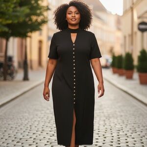 EMOTIONS Elegant Black Button-Down Dress size 11